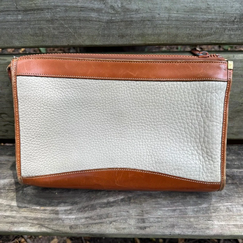 Vintage‎ 80s Dooney & Bourke All Weather Leather Clutch Bag Cream Tan USA Made